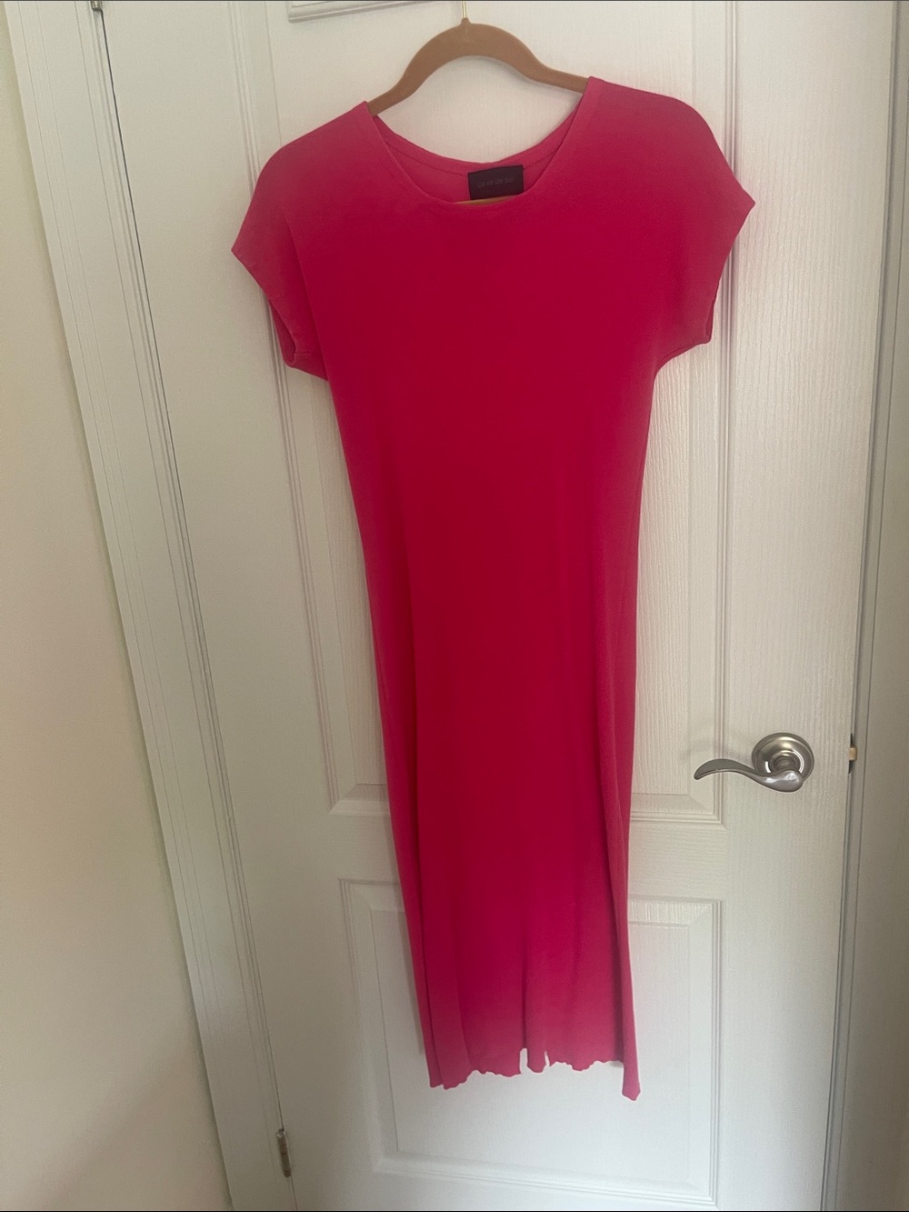 Women's Pink Midi Dress with Short Sleeves